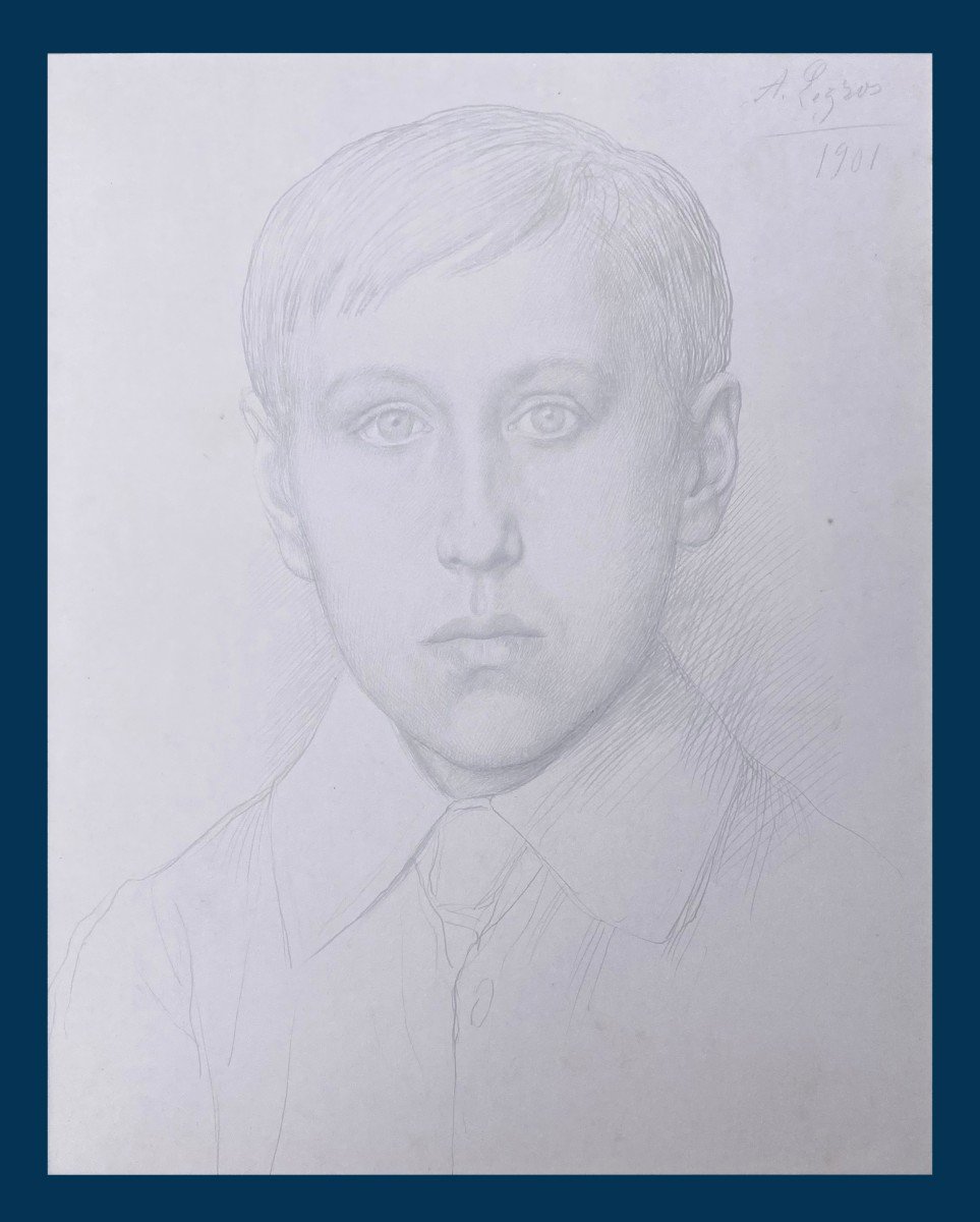 Legros Alphonse (1837-1911) "portrait Of A Young Man" Silverpoint On Prepared Paper, Signed