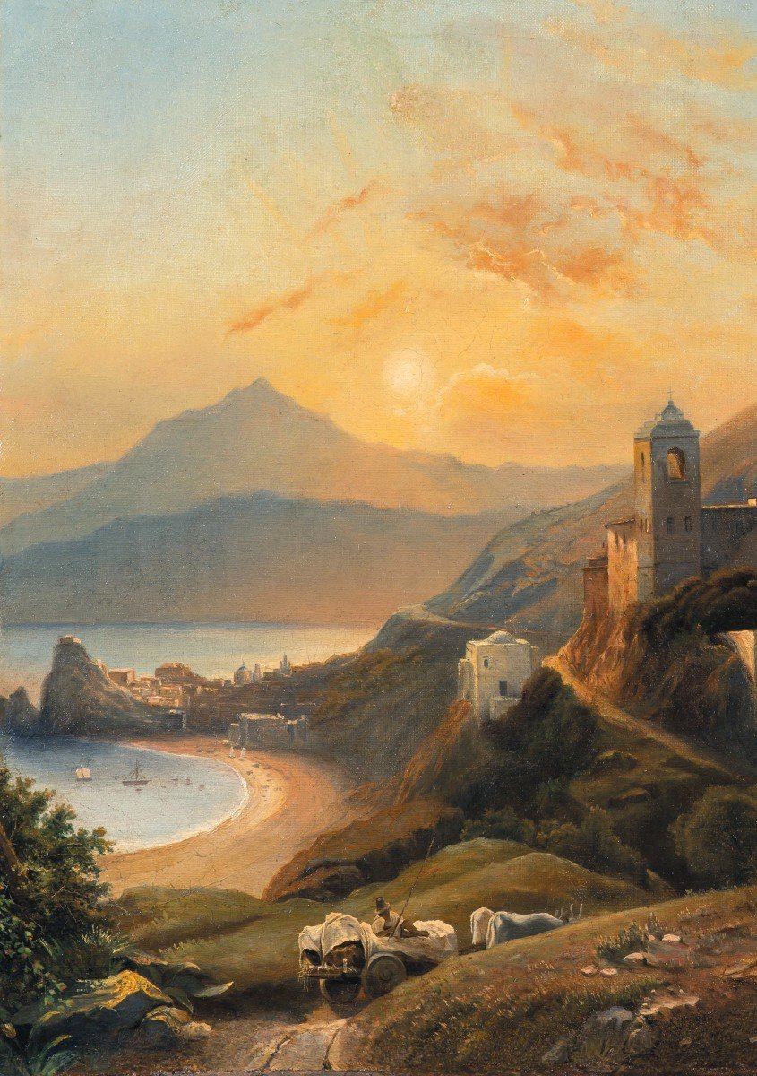 Italian School Circa 1840 "landscape Of Italy" Oil/canvas, Suggested Attribution To L.a. Lapito-photo-2