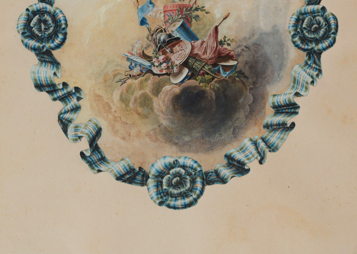 De Saint-aubin Charles Germain (1721-1786) "decorative Project, A l'Amour" Gouache, Signed-photo-4