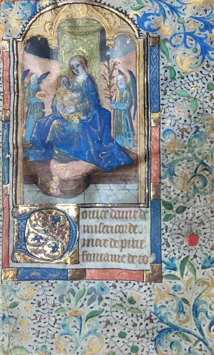 French School Late 15th Century"virgin Mary" Illumination/gouache, Gold Paint/vellum,frame 17th-photo-2