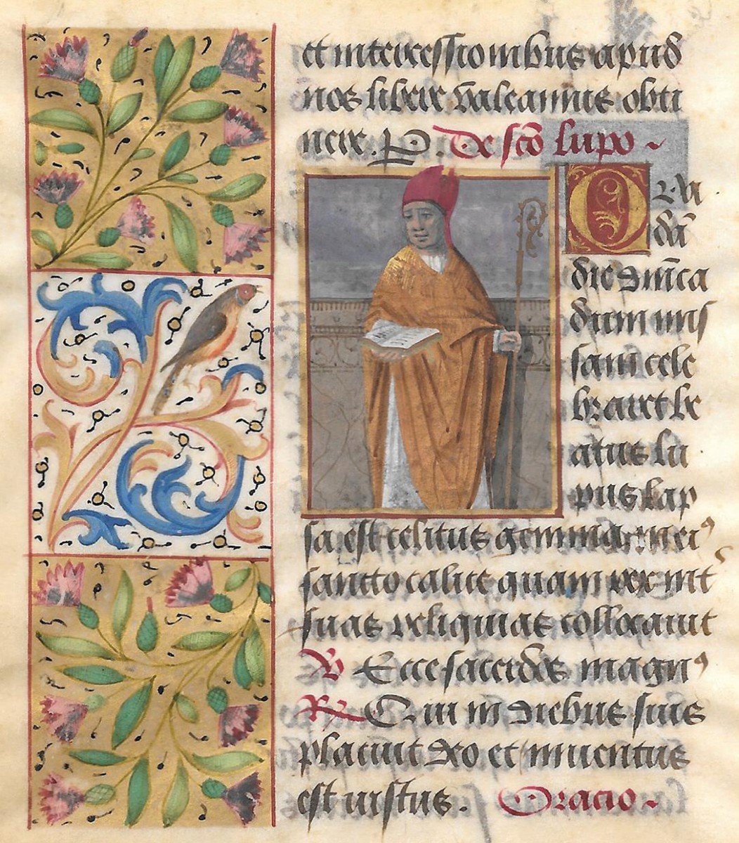 French School Late 15th Century "saint Loup, Bishop Of Sens", Illumination, Ink And Gouache/velum