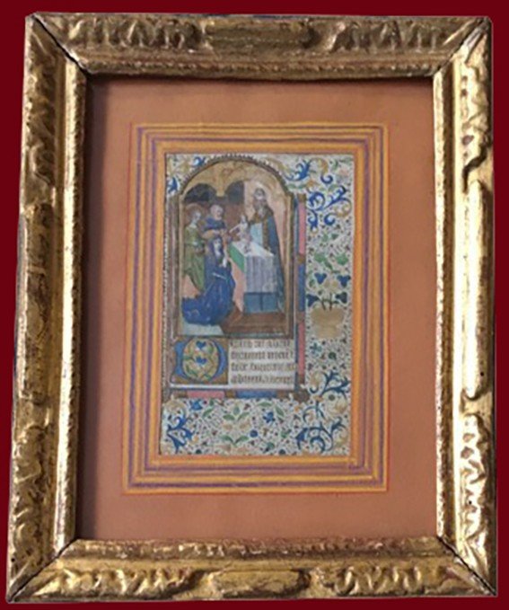 ECOLE FRANÇAISE FIN 15E "Sujet religieux"Enluminure/Gouache,peinture dorée/Vélin,Livre d'heures-photo-3