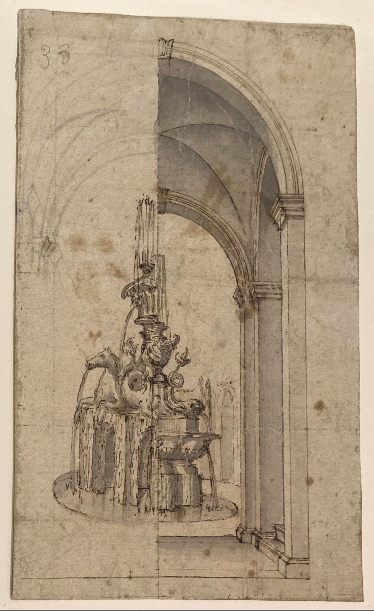 Italian School 17th Century "architecture And Fantasy" Drawing/pen And Gray Wash-photo-4