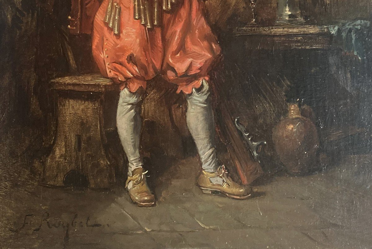 ROYBET Ferdinand (1840-1920) "Un mousquetaire" Huile sur panneau, Signé-photo-3