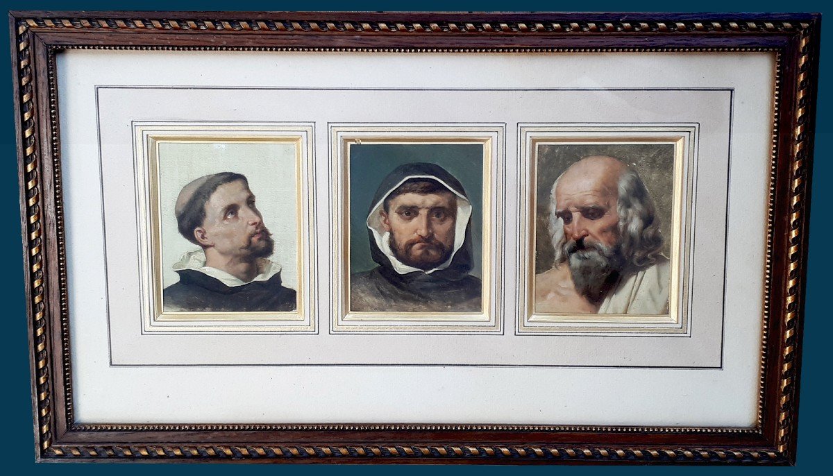 Bonnefond Claude (1796-1860) "st Francis Of Assisi, St Bruno & St Jerome" Oil/paper, 19th Frame