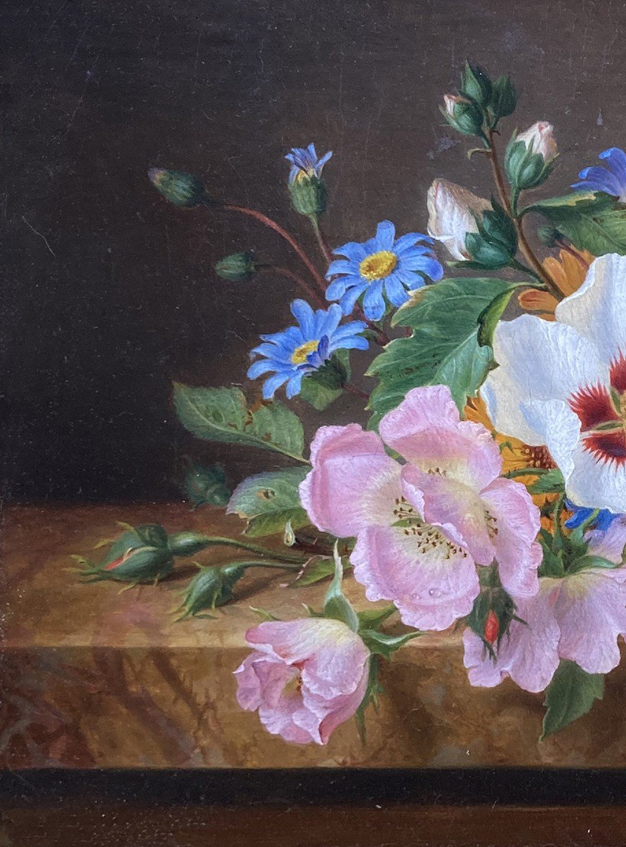 LESOURD-BEAUREGARD Ange-Louis-Guillaume (1800-1885) "Fleurs" Huile sur toile, Signé, Cadre 19e-photo-3