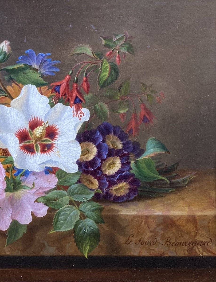 LESOURD-BEAUREGARD Ange-Louis-Guillaume (1800-1885) "Fleurs" Huile sur toile, Signé, Cadre 19e-photo-4