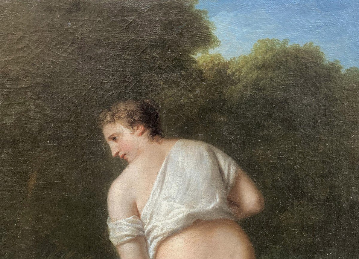 ECOLE FRANCAISE VERS 1800, Attribution suggérée REGNAULT "Femme nue de dos" Huile sur toile-photo-2