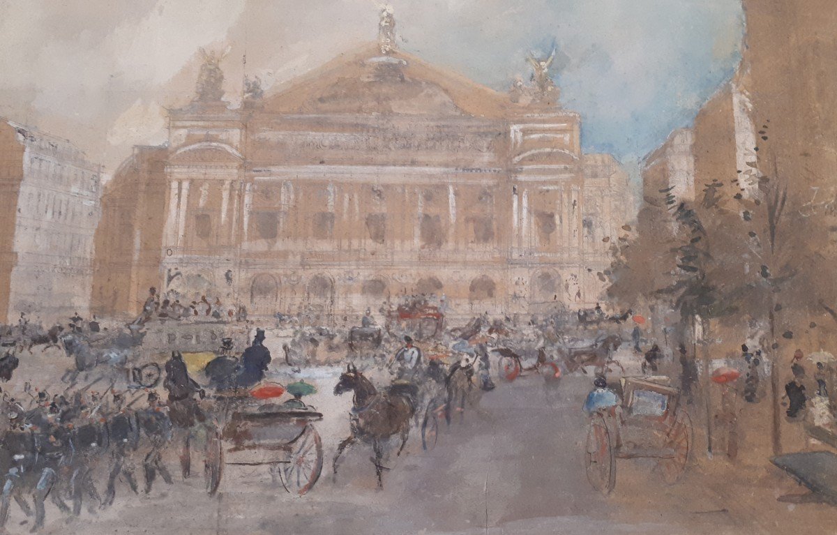 Morin Edmond (1824-1882) "palais Garnier Opéra Paris" Drawing/black Pencil, Watercolor And Gouache-photo-2