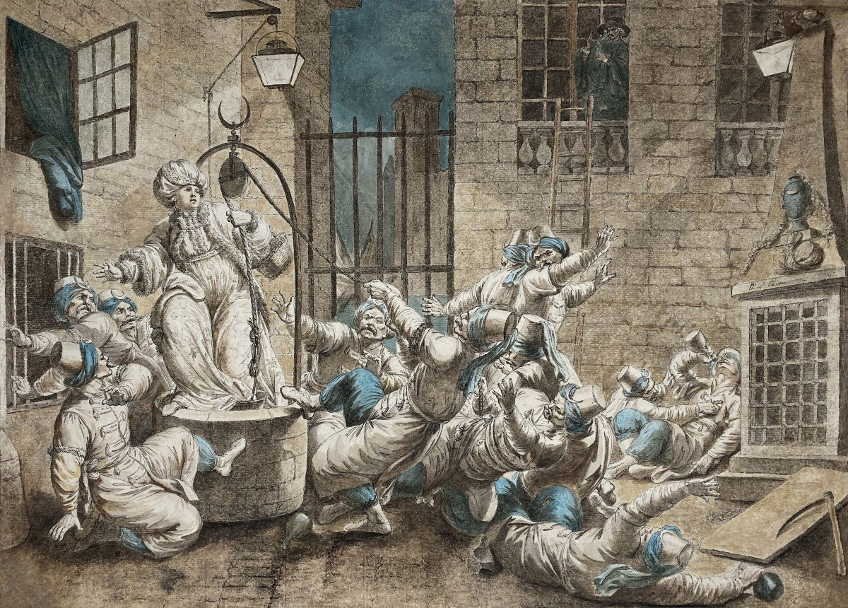 Parizeau Philippe-louis (1740-1801) "turkish Orgy Or The Truth Comes Out Of The Well" Drawing/pen, Wash