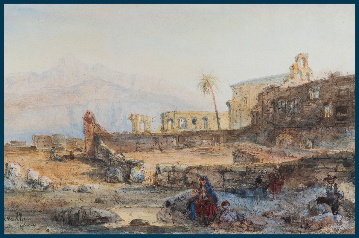 Tetar Van Elven Pierre Henri Théodore (1828-1908) "landscape Of Spain" Watercolor, Signed