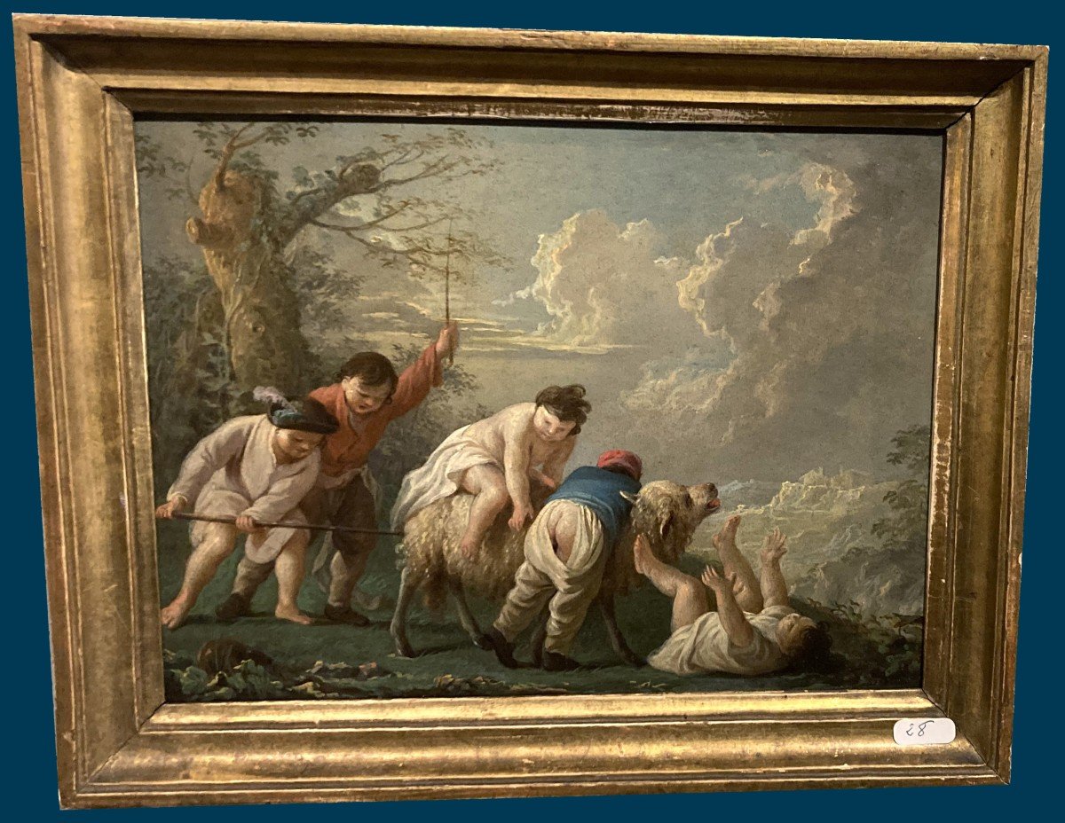 French School Early 18th Century "pair Of Pendant Bambochades" Oil On Copper, Early 19th Frame