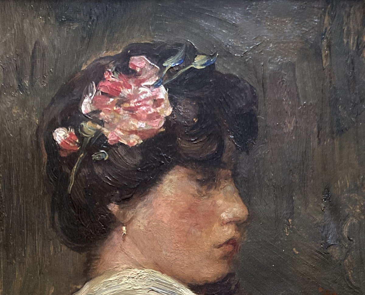 JACOBZOON Willem Maris (1872-1929) "Portrait de Femme Japonisant" Huile/toile, signé, Cadre 19e-photo-2