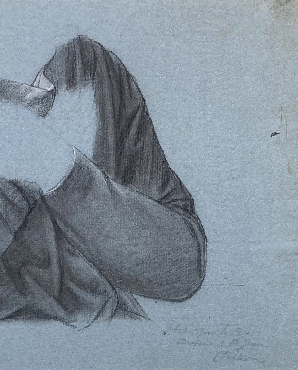 Pichon Auguste (1805-1900) Student Of Ingres "saint-jean" Drawing In Black Pencil And White Chalk-photo-3