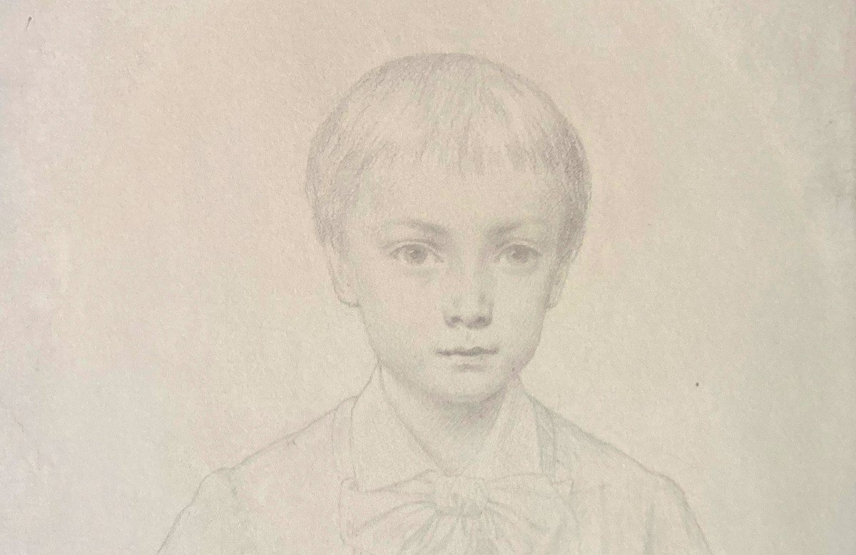 Signol Emile (1804-1892) "portrait Of A Child" Drawing In Black Pencil, Signed-photo-2