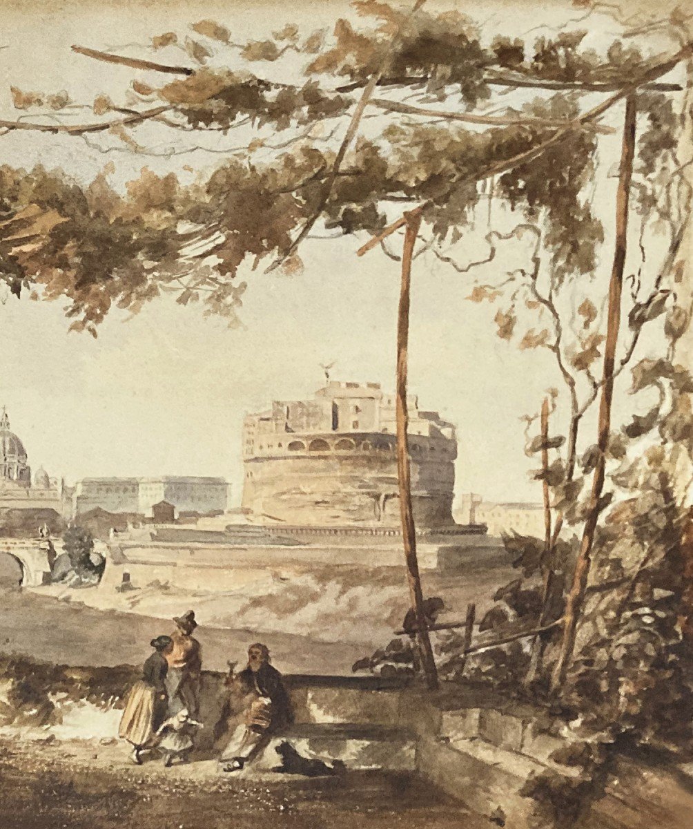 French School Circa 1830 "view Of Rome" Watercolor-photo-3