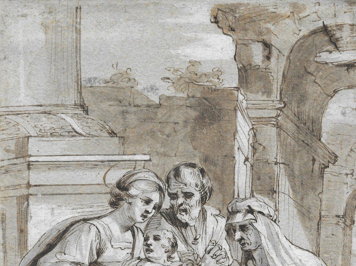 Italian School Early 17th Century "the Holy Family" Drawing/pen, Wash, Provenance/w. Esdaile-photo-2