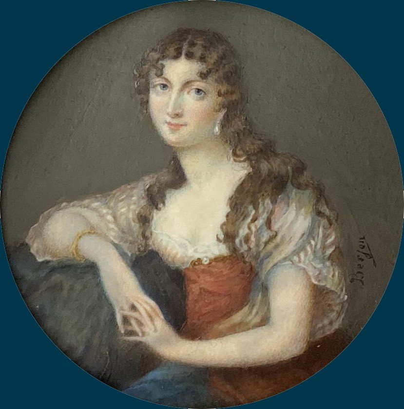 BERJON Antoine (1754-1843)Attrib à "Portrait de femme" Miniature,Gouache/vélin,Signé,Provenance-photo-2