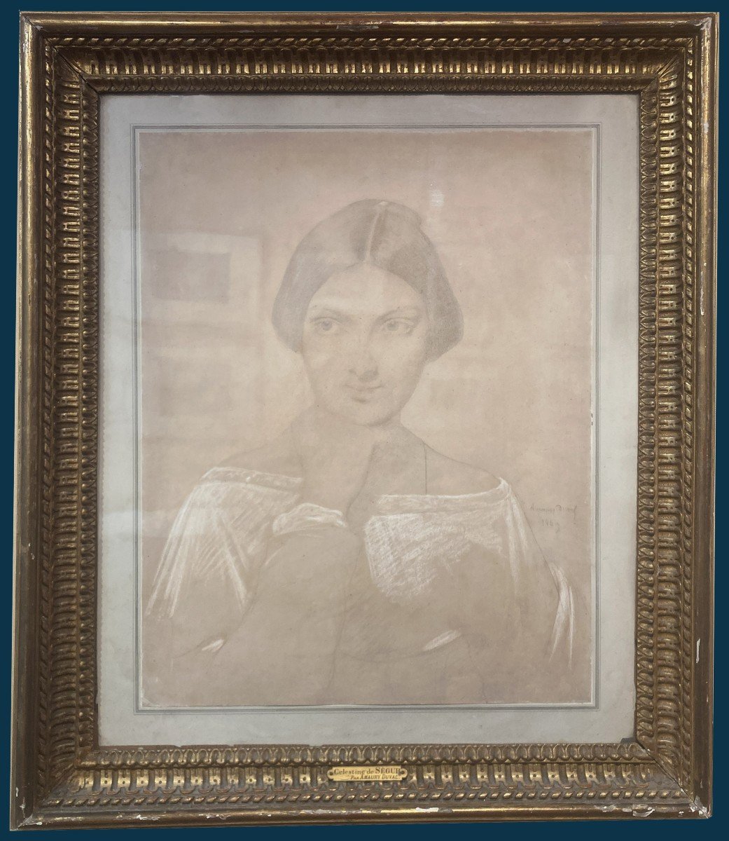 AMAURY-DUVAL (1808-1885)"Portrait Comtesse Célestine de Ségur" Dessin/Crayon noir, Signé, daté-photo-4