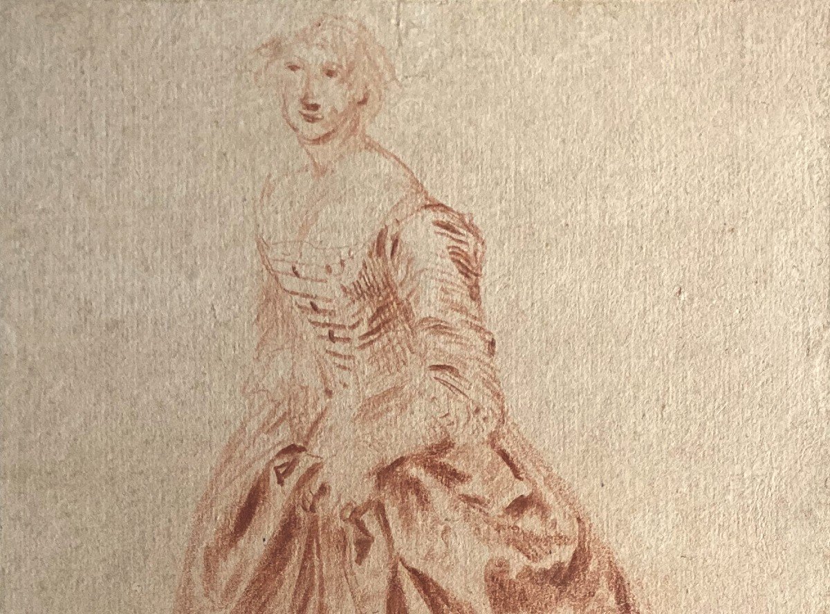 LANCRET Nicolas (1690-1743) "Etude de femme" Dessin au crayon sanguine-photo-2