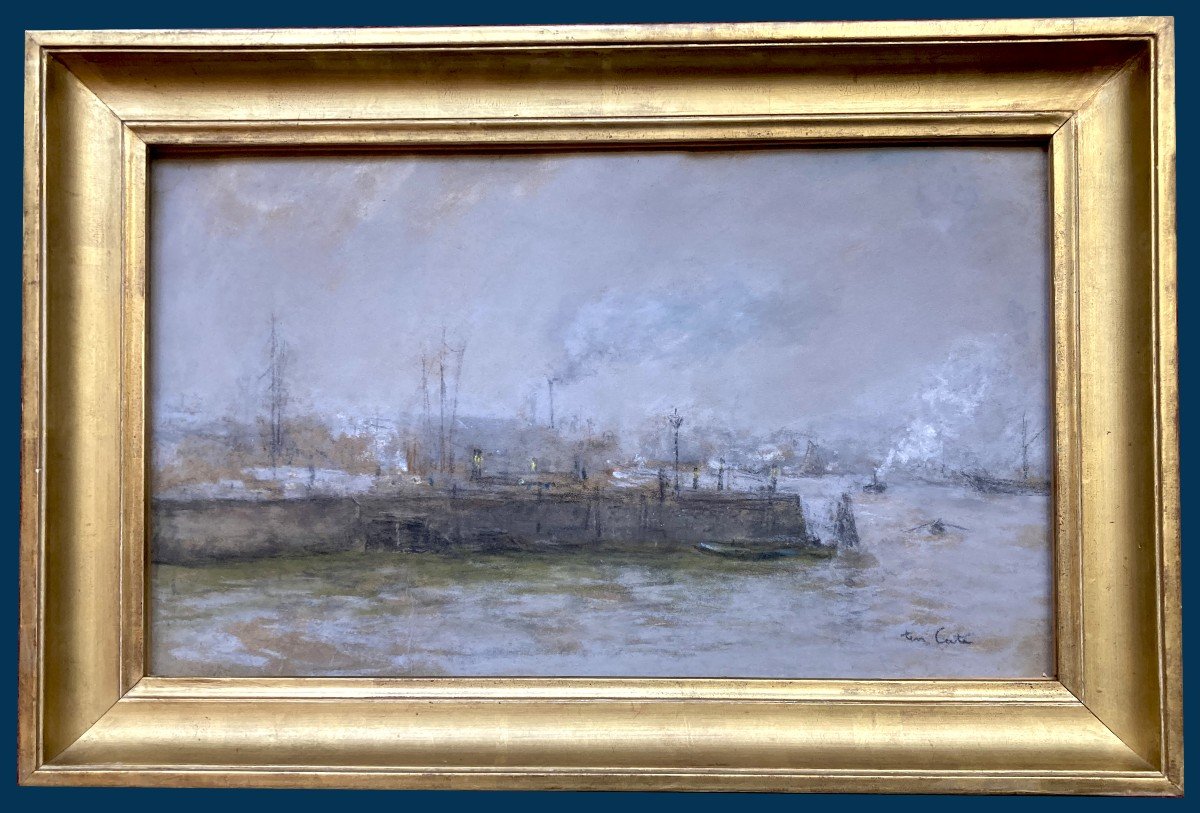 Ten Cate (1858-1908) "port Scene" Pastel, Signed, Late 19th Century Frame