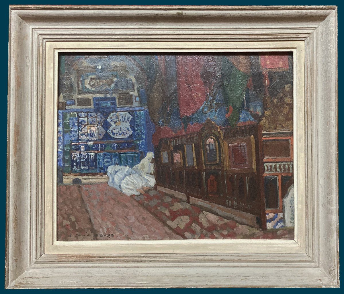 De Buzon Marius (1879-1958) "interior Of A Mosque" Oil On Panel, Signed, Frame Early 20th