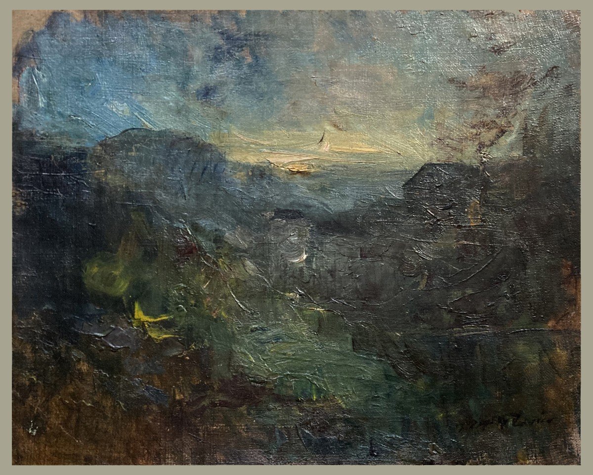 RAVIER François-Auguste (1814-1895) "Paysage de Morestel au ciel bleu" Huile sur toile, Signé