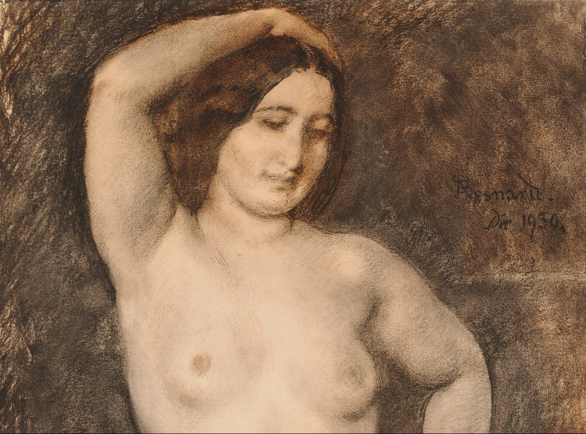 Besnard Paul Albert (1849-1934) "female Nude" Large Drawing/black Pencil, White Chalk, Signed, Dated-photo-2