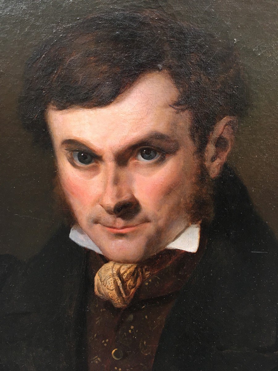 French School 19th Century "portrait Of A Man" Oil On Canvas, Signed And Dated, 19th Frame-photo-2