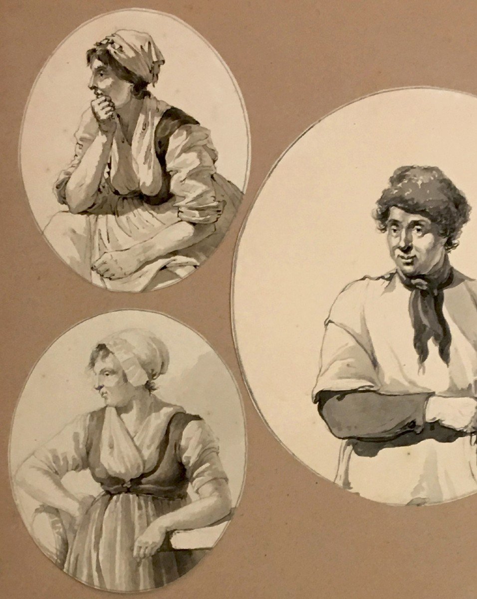 Schotel Johannes Christiaan (1787-1838) "five Portraits Of Man And Women" Drawings, Pen & Wash-photo-2