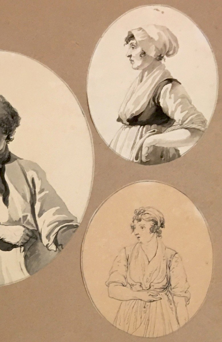 Schotel Johannes Christiaan (1787-1838) "five Portraits Of Man And Women" Drawings, Pen & Wash-photo-3