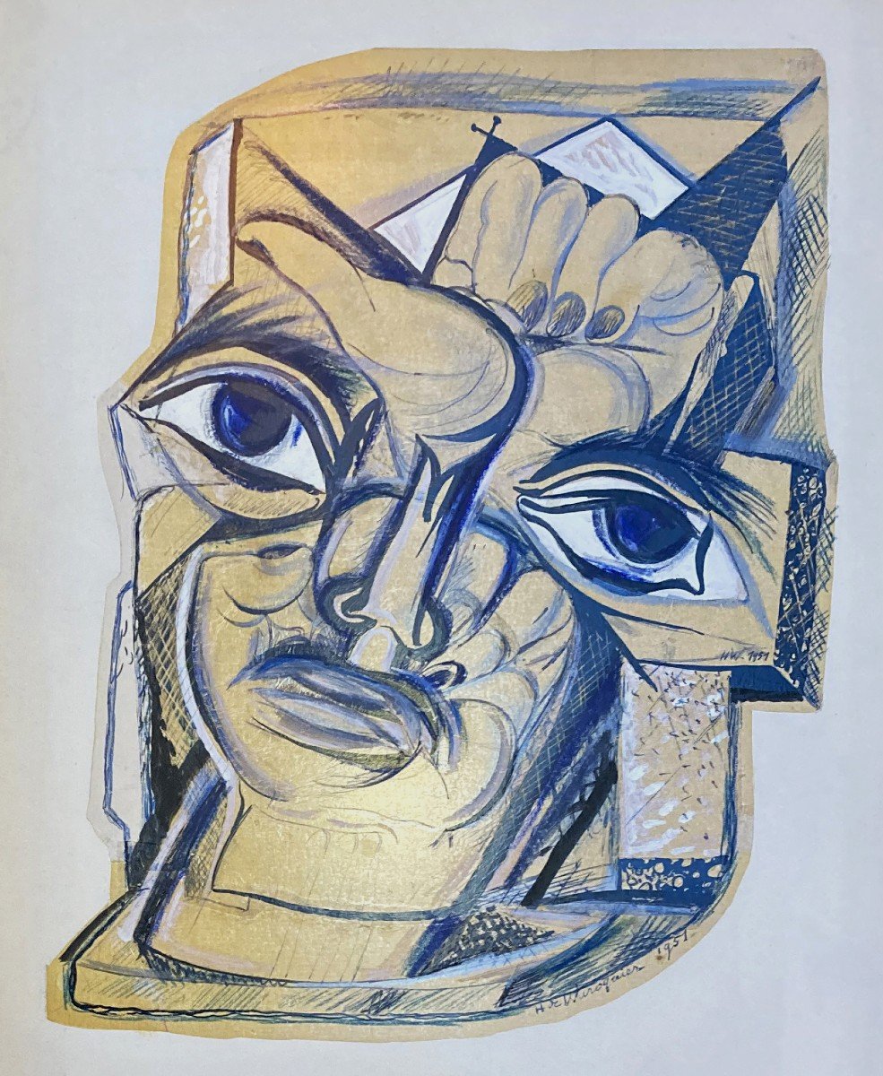 WAROQUIER DE Henry (1881-1970) "Tête" Dessin/Encre et gouache, signé, monogrammé et daté