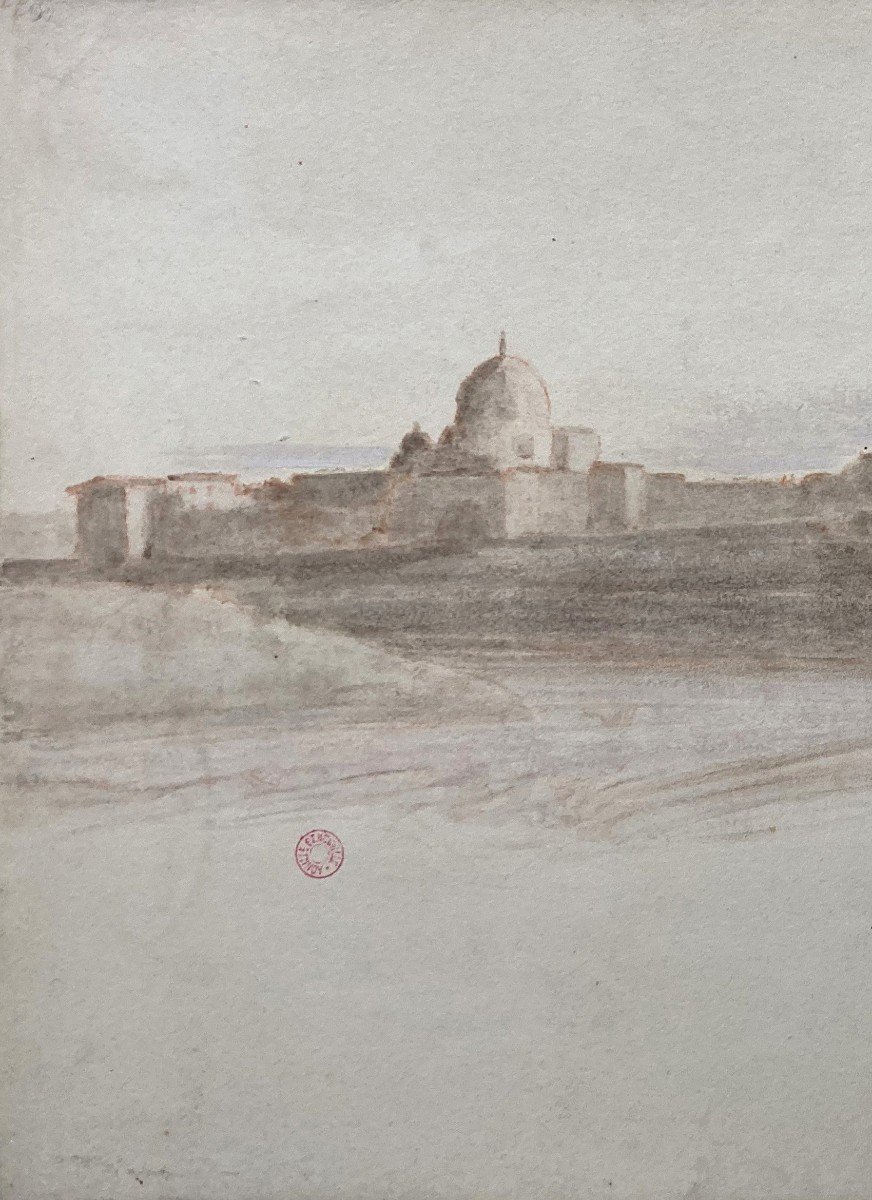 Benouville Achille (1815-1891) "st Peter's Basilica Seen From The Pont Of Milvius"gouache,stamp-photo-2