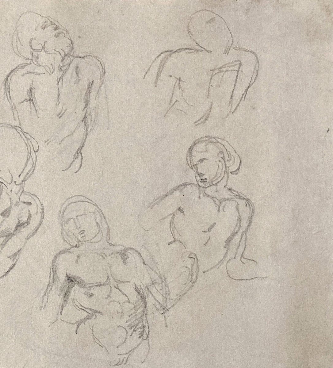 DELACROIX Eugène(1798-1863)"Etude de figures,torses & bras"Dessin/Crayon noir,Cachet,Beau cadre-photo-4