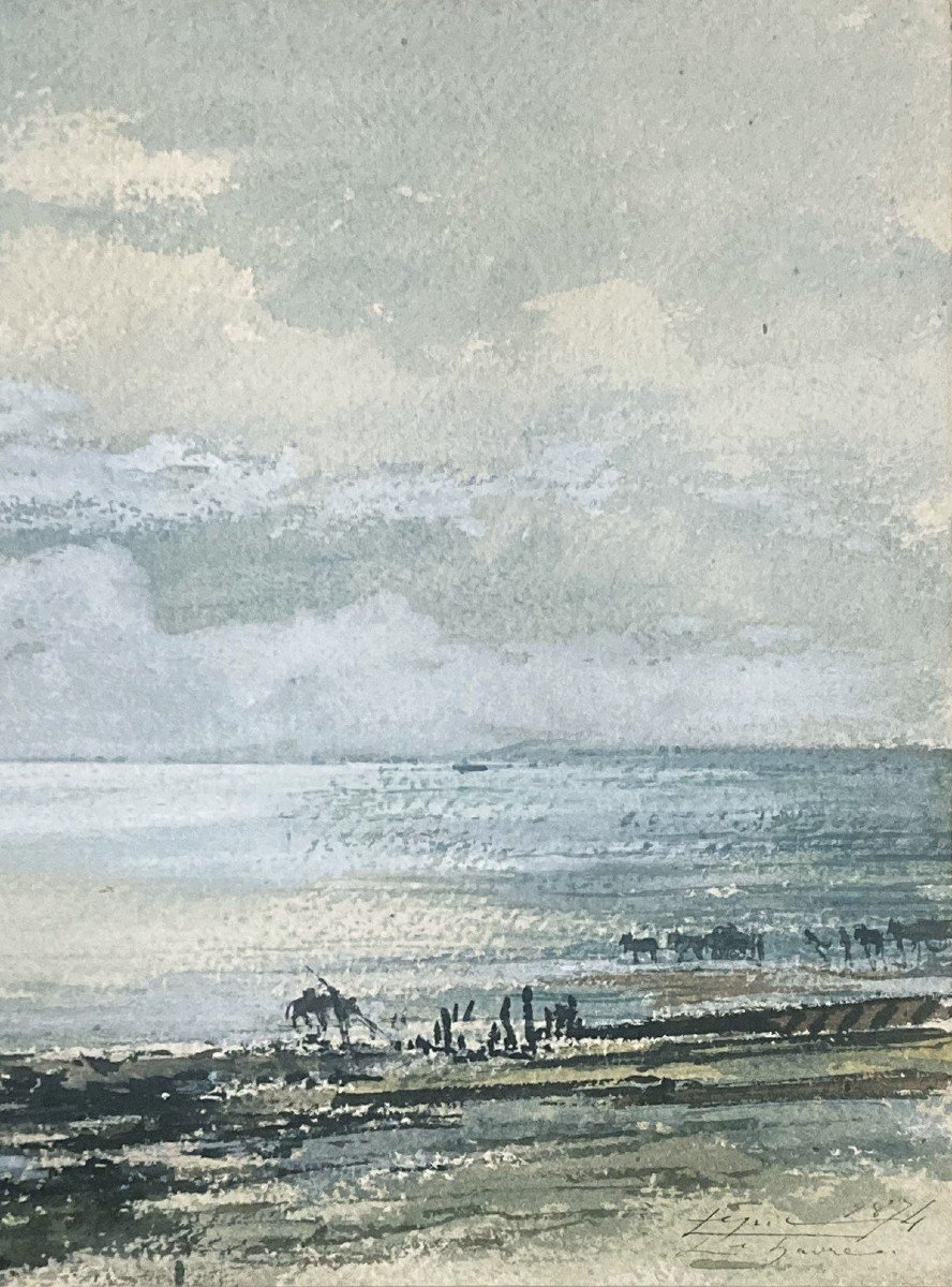 LEPIC Ludovic Napoléon (1839-1889) "Bord de mer,Le Havre" Aquarelle,Signé,Situé,Cadre d'origine-photo-3