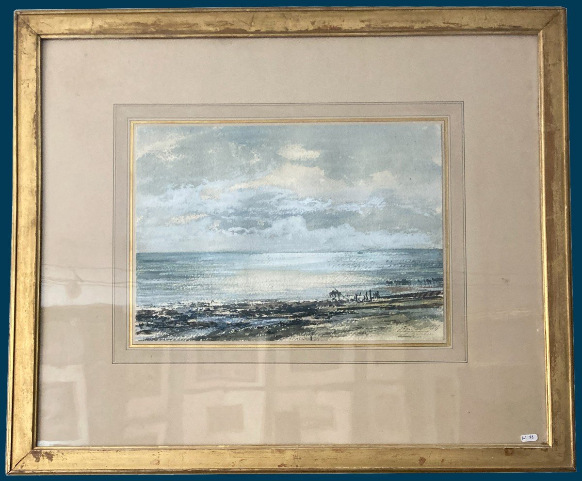 Lepic Ludovic Napoléon (1839-1889) "seaside, Le Havre" Watercolor, Signed, Located, Original Frame-photo-4