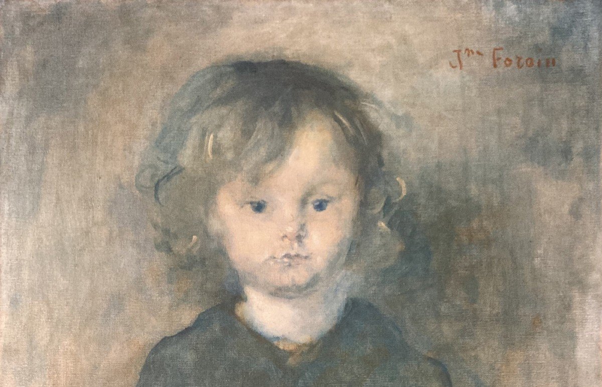 Forain Jeanne (1865-1954) "portrait Of A Child" Oil On Canvas, Signed-photo-2