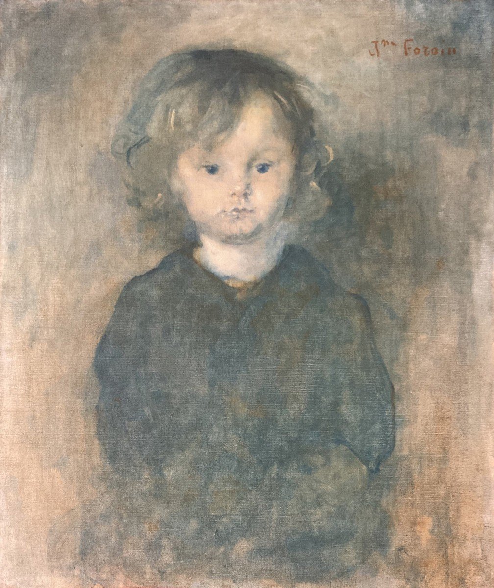 Forain Jeanne (1865-1954) "portrait Of A Child" Oil On Canvas, Signed