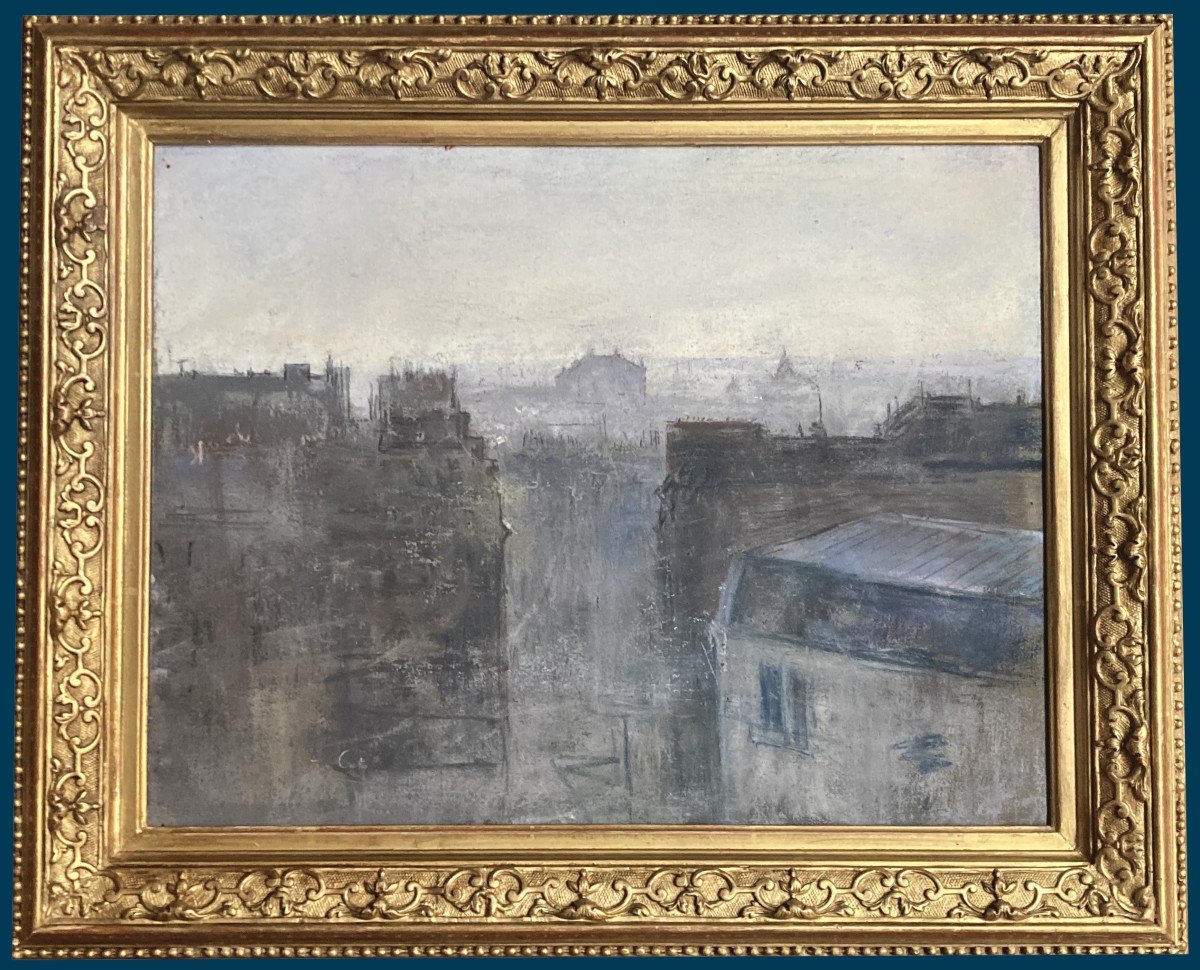 TEN CATE Johannes (1858-1908) "Les toits de Paris" Dessin/Pastel, signé, Cadre du 19e