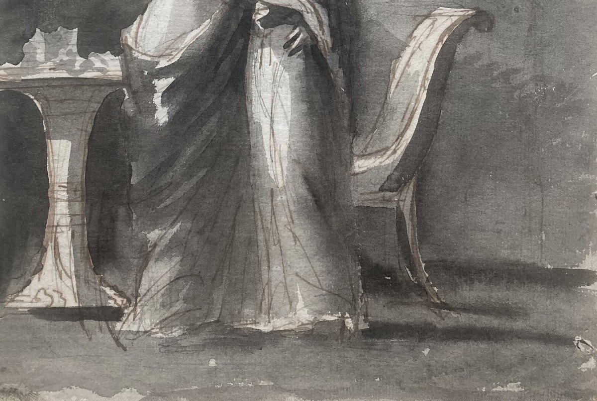 GAILLOT Bernard (1780-1847) élève de DAVID " Femme et jeune fille" Dessin/Plume lavis gris-photo-3