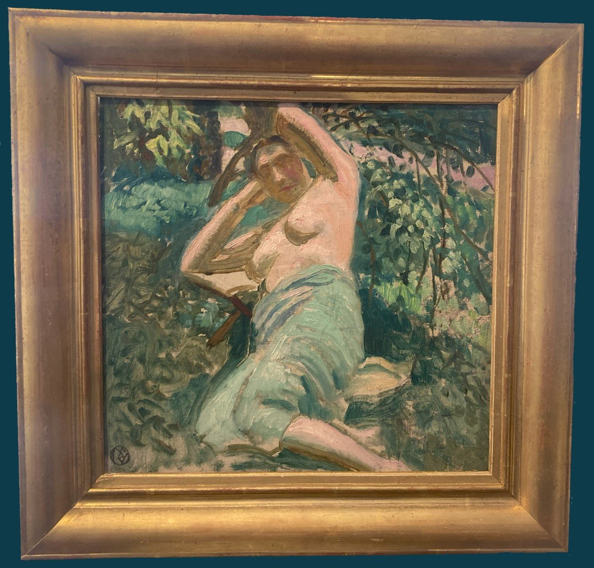 DENIS Maurice (1870-1943) "Nu féminin" Huile sur carton, Signé du monogramme, Cadre fin 19e