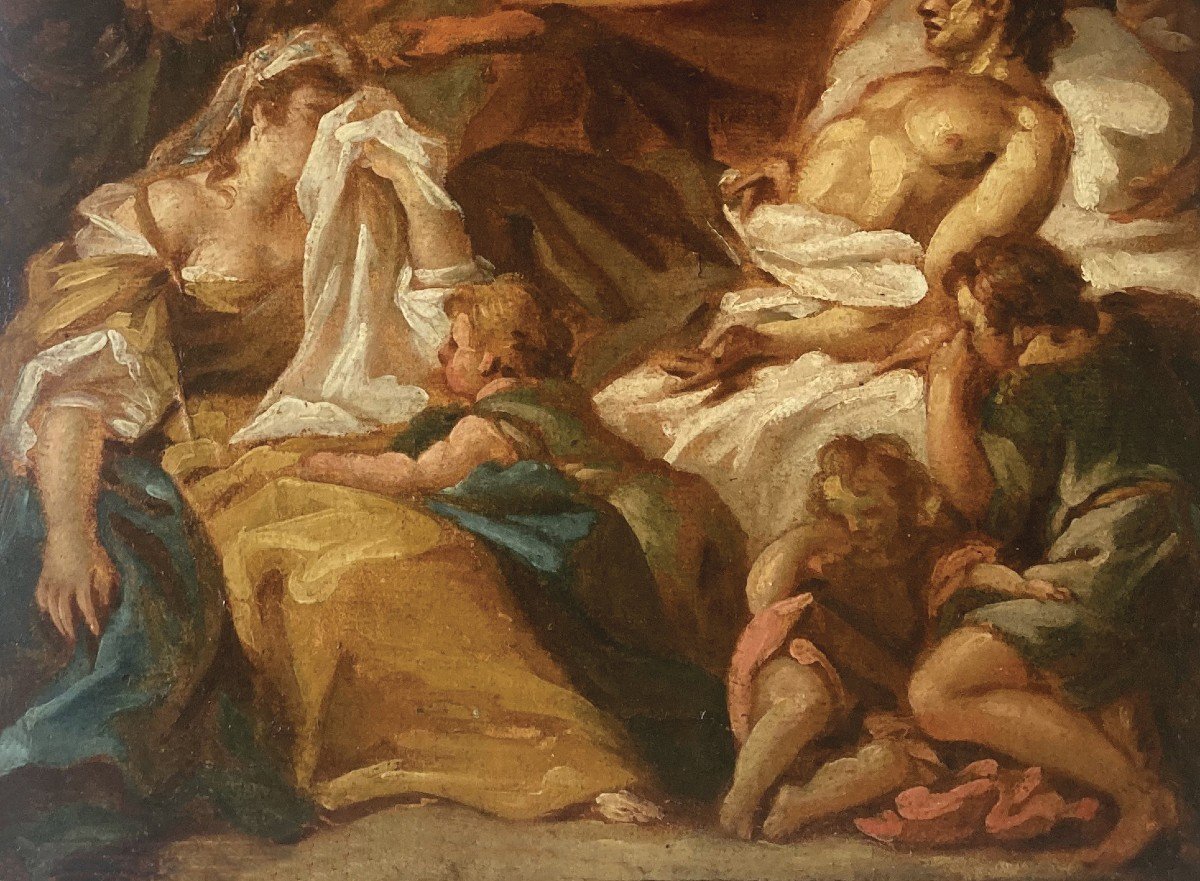 DESHAYS Jean-Baptiste (1729-1765) Att.à "La mort de Germanicus"Huile/papier marouflé, Cadre 18e-photo-4