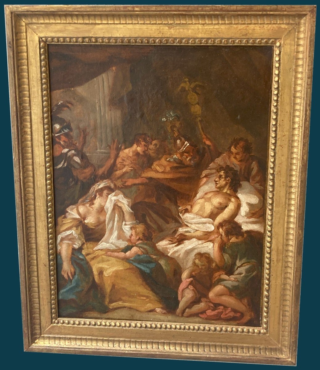 DESHAYS Jean-Baptiste (1729-1765) Att.à "La mort de Germanicus"Huile/papier marouflé, Cadre 18e