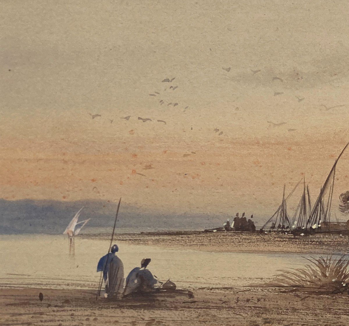 CRAPELET Louis-Amable (1822-1867) "Paysage d'Egypte" Aquarelle, Signé, daté -photo-2