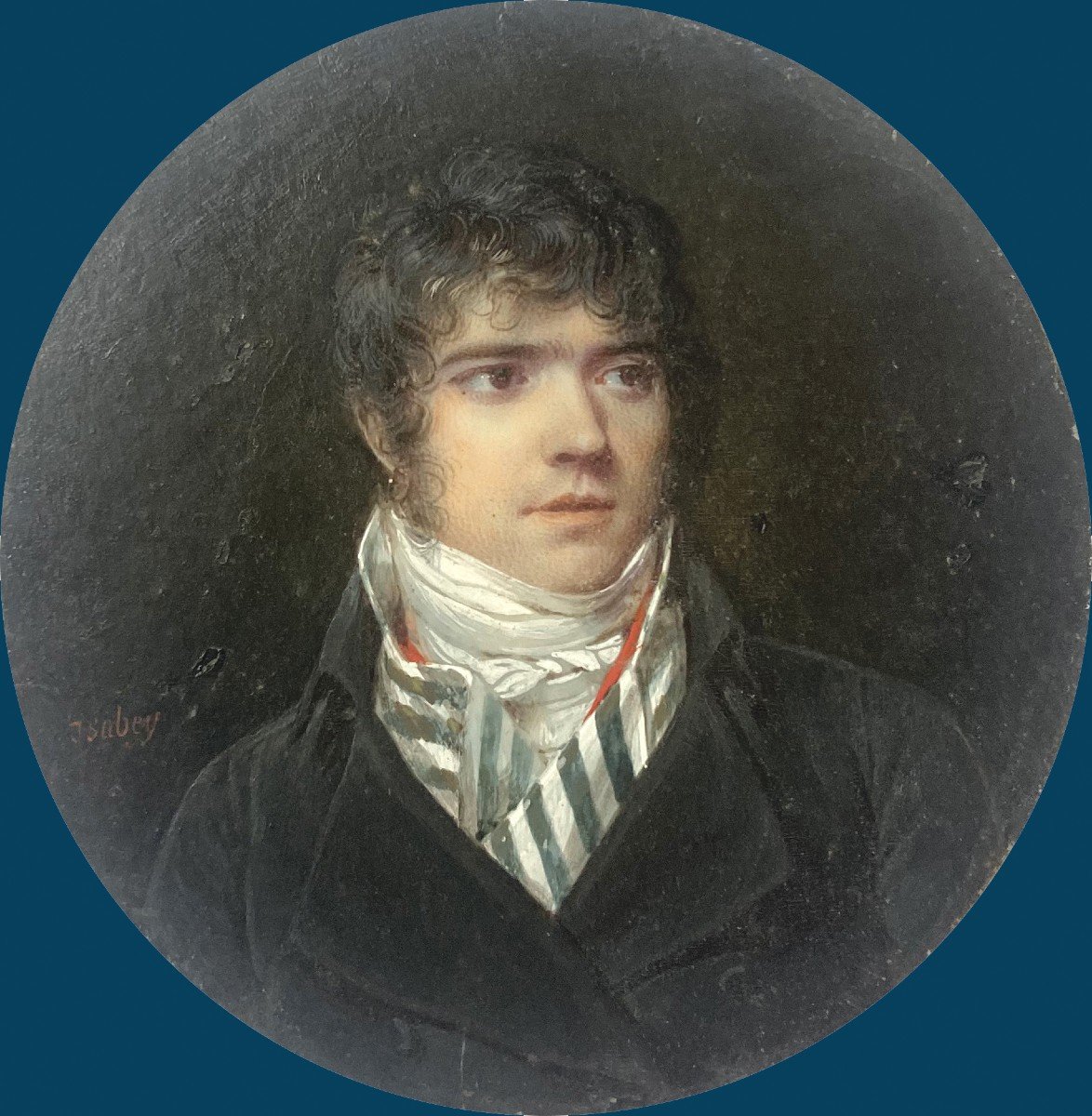 ISABEY Jean-Baptiste (1767-1855) "Portrait d'homme" Aquarelle,gouache/vélin,Signé,Son cadre 19e-photo-2