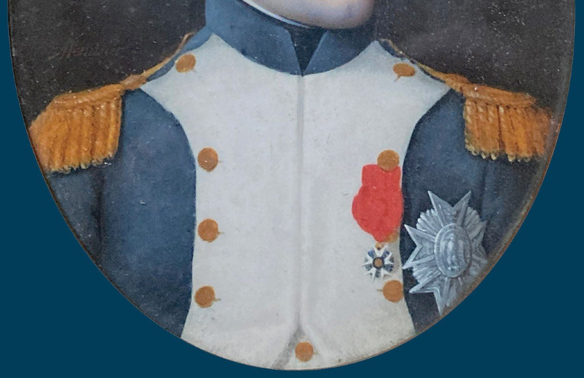 MENUSIER Jean-Pierre(Né en 1783)"Portrait Napoléon 1er" Miniature,Gouache/vélin,Signé,Cadre 19e-photo-4