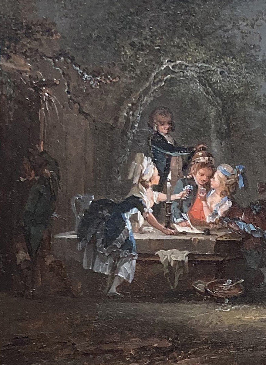 LE BEL Jean Etienne Dit Maître LEBEL (1727-1827) "Personnages autour table" Huile/verre, Cadre-photo-3