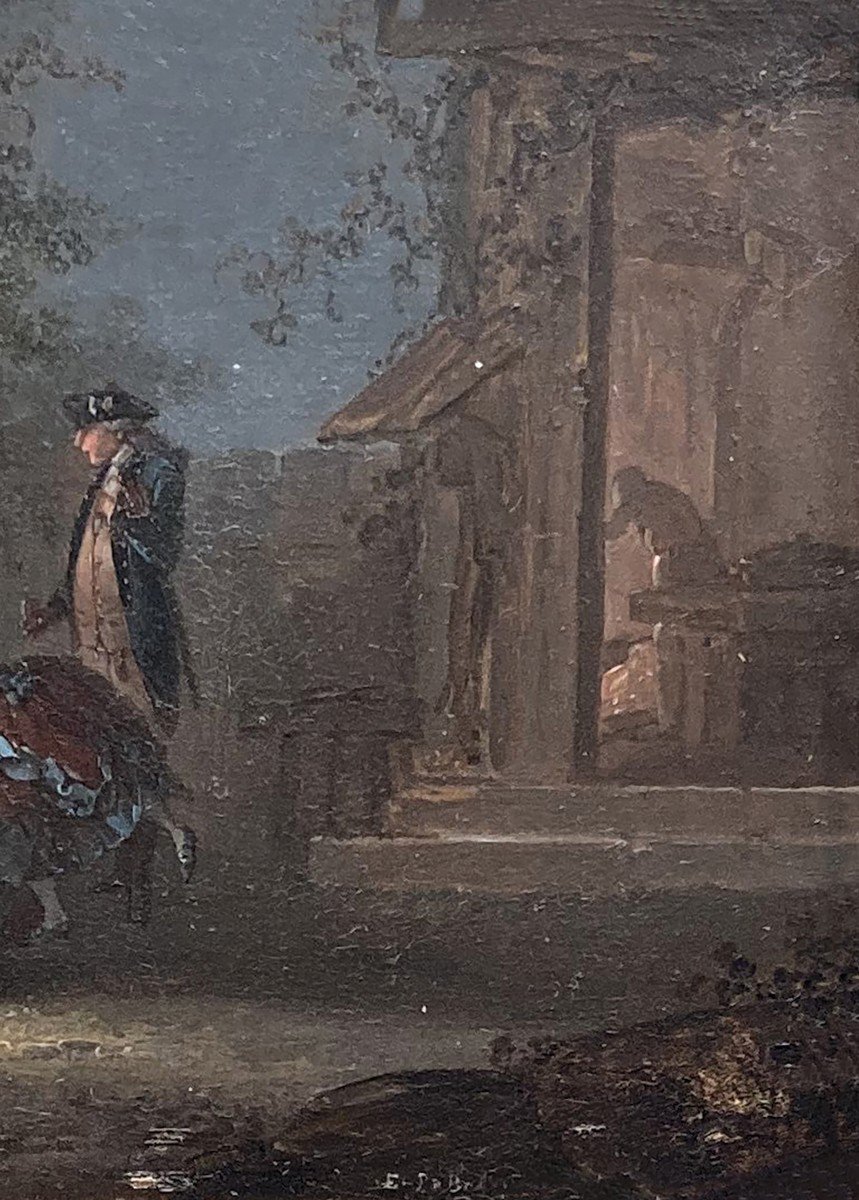 LE BEL Jean Etienne Dit Maître LEBEL (1727-1827) "Personnages autour table" Huile/verre, Cadre-photo-4