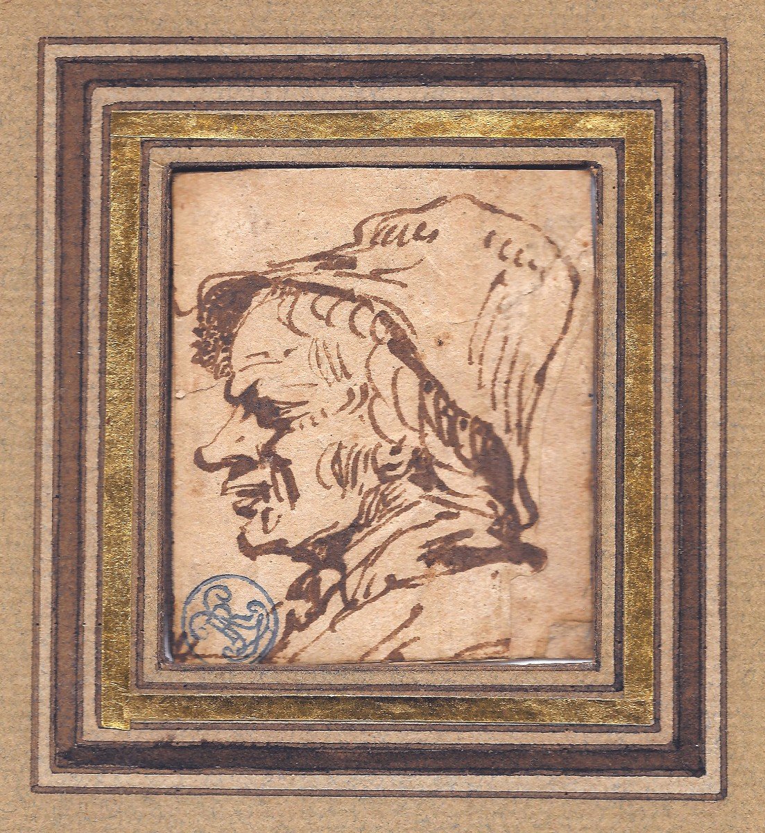 CRAESBEECK Joos Van (1606-1661) Ec. Flamande"Tête d'homme"Dessin/Plume, lavis brun, Provenance-photo-2