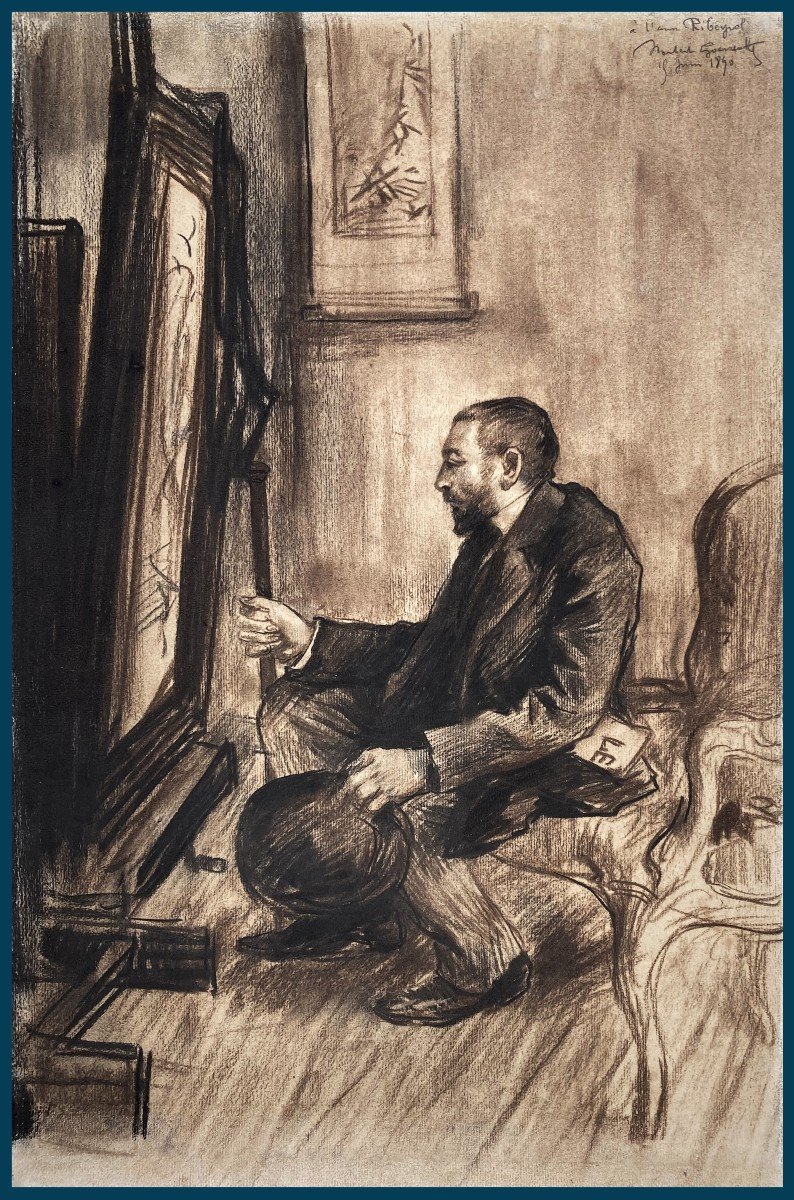 GOENEUTTE Norbert (1854-1894) "Autoportrait" Dessin/Crayon noir signé, daté. Avec une Eau-forte